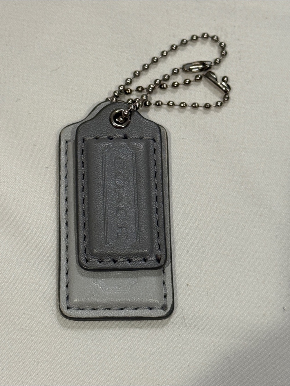 Coach Duo “Grey” Leather Hangtag Set (w/silver ball chain)